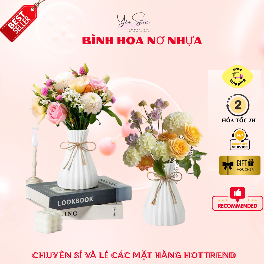 Bình Hoa Nhựa Phối Nơ Dễ Thương Chuyên Dụng Cắm Hoa, Decor Phòng Ngủ, Quà Tặng Sinh Nhật.